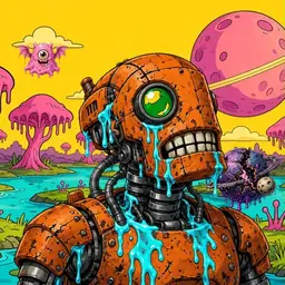 Oozlings #1021, Rusty Robot · Turquoise Swamp