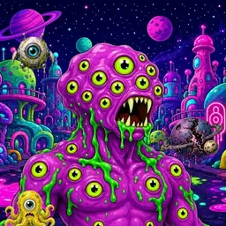 Oozlings #1026, Mutated Eyeball Cluster · Neon City