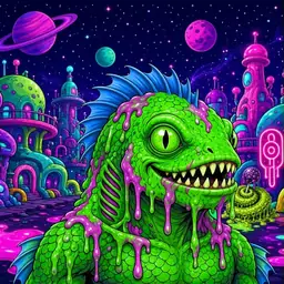 Oozlings #1032, Mutated Swamp Fish · Neon City