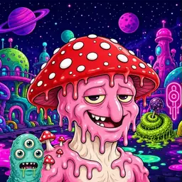 Oozlings #104, Mushroom Head · Neon City
