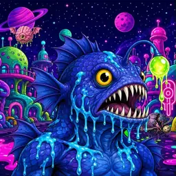 Oozlings #1051, Anglerfish · Neon City
