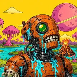 Oozlings #1056, Rusty Robot · Turquoise Swamp
