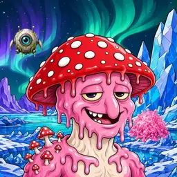 Oozlings #1058, Mushroom Head · Aurora Ice