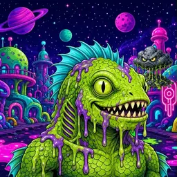 Oozlings #1088, Swamp Fish · Neon City