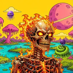 Oozlings #1095, Fire Skull · Turquoise Swamp