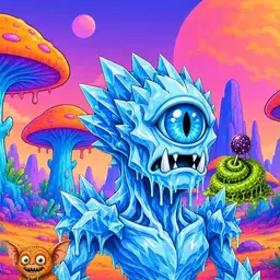 Oozlings #110, Ice Cyclops · Mushroom Desert