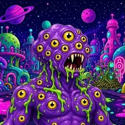 Oozlings #111, Eyeball Cluster · Neon City