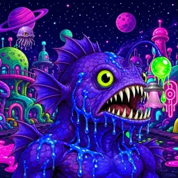 Oozlings #1123, Mutated Anglerfish · Neon City