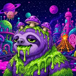 Oozlings #1136, Slime Sloth · Neon City
