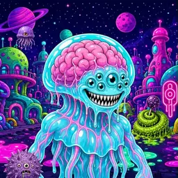 Oozlings #114, Jellyfish Brain · Neon City