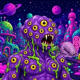 Oozlings #1143, Eyeball Cluster · Neon City