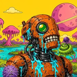 Oozlings #115, Rusty Robot · Turquoise Swamp