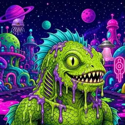 Oozlings #1166, Swamp Fish · Neon City