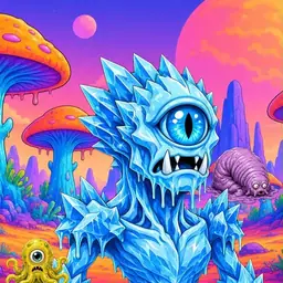 Oozlings #121, Ice Cyclops · Mushroom Desert