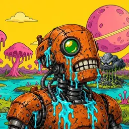 Oozlings #1211, Rusty Robot · Turquoise Swamp