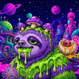 Oozlings #122, Slime Sloth · Neon City