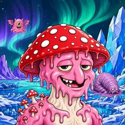 Oozlings #1236, Mushroom Head · Aurora Ice