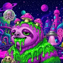 Oozlings #1255, Mutated Slime Sloth · Neon City