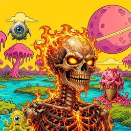 Oozlings #1264, Fire Skull · Turquoise Swamp