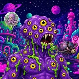 Oozlings #1278, Eyeball Cluster · Neon City