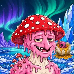 Oozlings #128, Mushroom Head · Aurora Ice