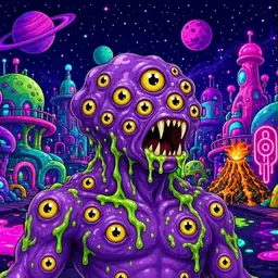 Oozlings #1289, Eyeball Cluster · Neon City