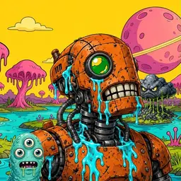 Oozlings #1306, Rusty Robot · Turquoise Swamp