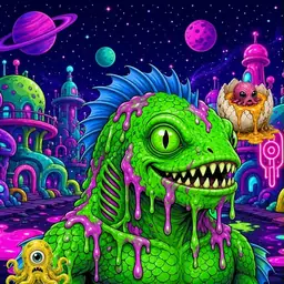 Oozlings #1316, Mutated Swamp Fish · Neon City