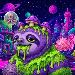 Oozlings #1330, Slime Sloth · Neon City