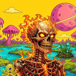 Oozlings #1340, Fire Skull · Turquoise Swamp