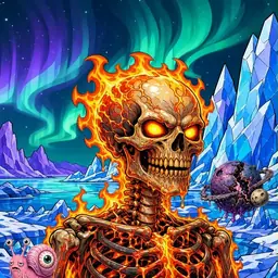 Oozlings #1351, Fire Skull · Aurora Ice