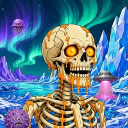 Oozlings #1364, Skull · Aurora Ice