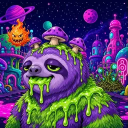Oozlings #1373, Slime Sloth · Neon City