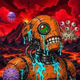 Oozlings #1381, Rusty Robot · Lava Fields