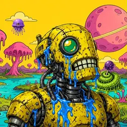 Oozlings #1419, Mutated Rusty Robot · Turquoise Swamp