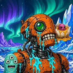 Oozlings #1421, Rusty Robot · Aurora Ice