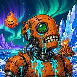 Oozlings #1423, Rusty Robot · Aurora Ice