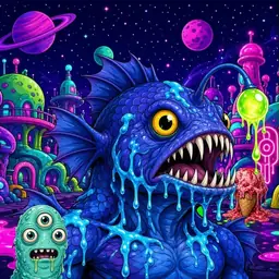 Oozlings #1424, Anglerfish · Neon City