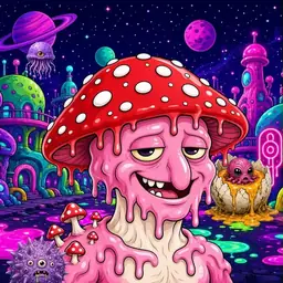 Oozlings #1472, Mushroom Head · Neon City