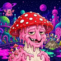 Oozlings #1490, Mushroom Head · Neon City