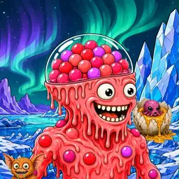 Oozlings #1532, Mutated Gumball Brain · Aurora Ice