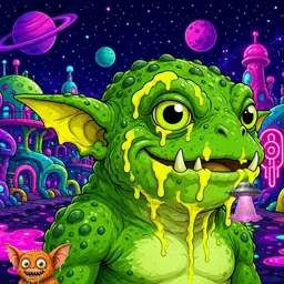 Oozlings #1544, Mutated Toad Goblin · Neon City