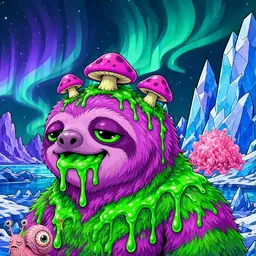 Oozlings #1568, Mutated Slime Sloth · Aurora Ice