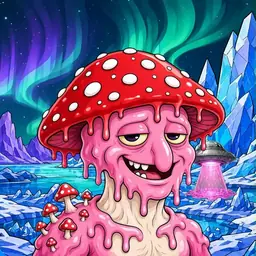Oozlings #1585, Mushroom Head · Aurora Ice