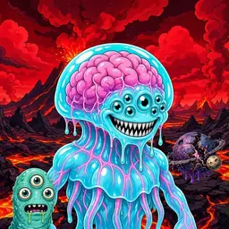 Oozlings #1591, Jellyfish Brain · Lava Fields
