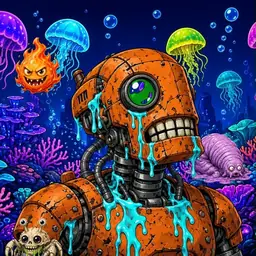 Oozlings #1593, Rusty Robot · Glow Reef
