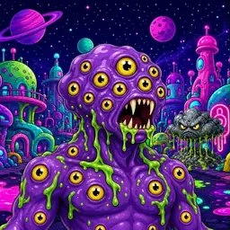 Oozlings #1594, Eyeball Cluster · Neon City