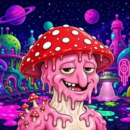 Oozlings #1595, Mushroom Head · Neon City
