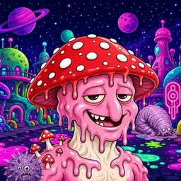 Oozlings #1619, Mushroom Head · Neon City