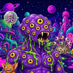 Oozlings #162, Eyeball Cluster · Neon City
